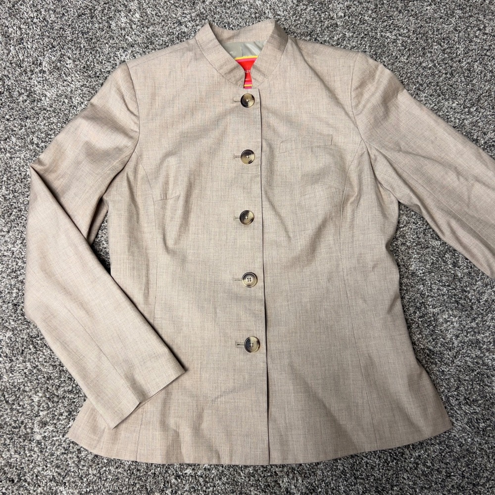 Isaac Mizrahi for Target Blazer Jacket Women's 10 Tan Beige Mandarin Collar Chic - Picture 2 of 9